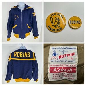 Vintage 1975 Butwin Pom Pom Girls Jacket Robbinsdale Robins MN + Two (2) Buttons